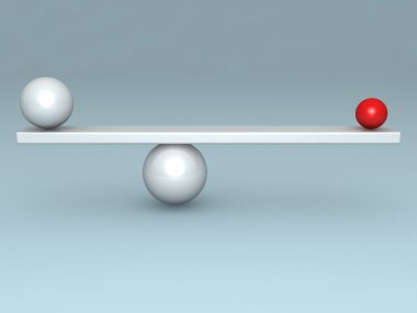 Balance concept with two red and white balls on scales clipart