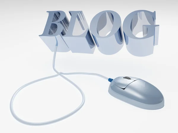 Moderní šedý počítačová myš připojená k šedé slovo blog — Stock fotografie