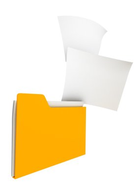 Yellow filing office folder with paper sticks clipart