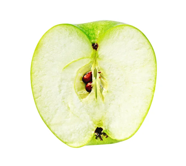 Čerstvé zralé šťavnaté jablko nakrájíme izolované na bílém — Stock fotografie
