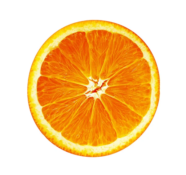 stock image Fresh ripe juicy orange cut isolated on white