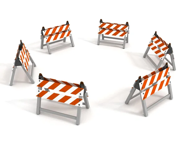 Road barriers around circle on white background — Stock Photo, Image