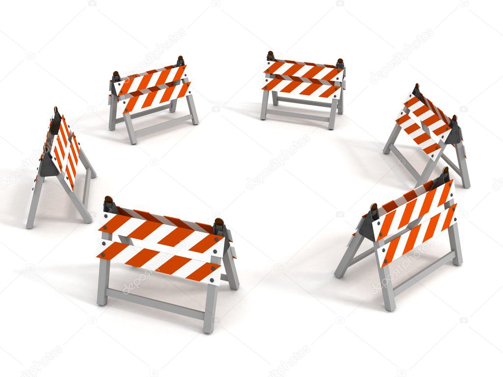 Road barriers around circle on white background