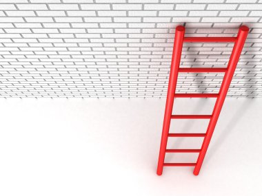 Red ladder leans against a brick wall clipart