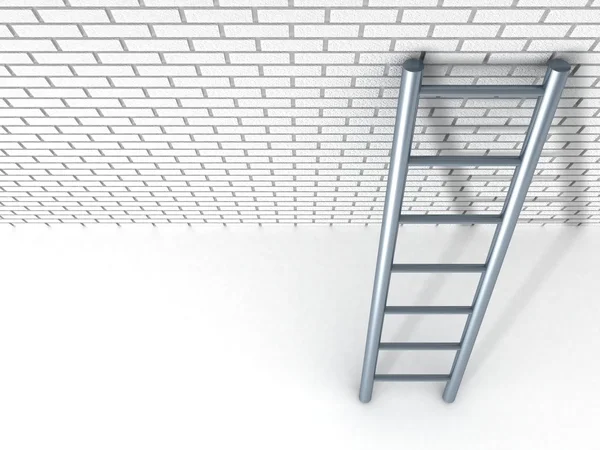 Witte bakstenen muur en metaal ladder — Stockfoto