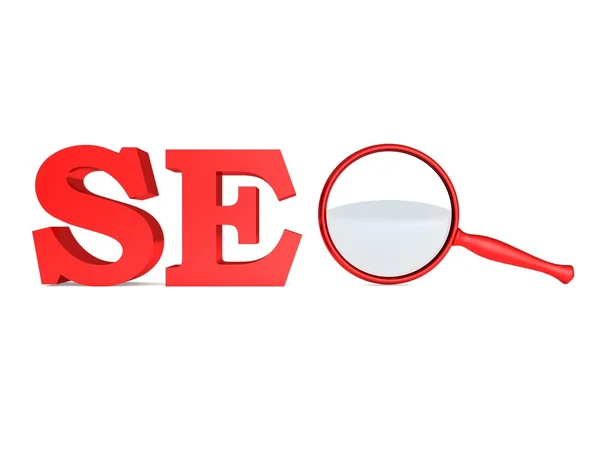 SEO Search Concept red text with magnifier — Stock Photo, Image