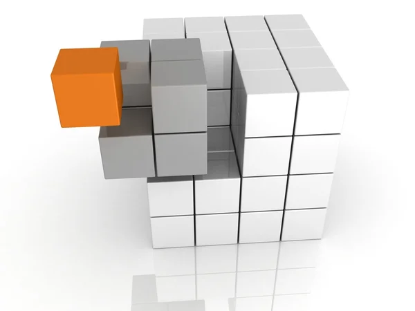 Individualitet unika kub lagarbete koncept på vit bakgrund — Stockfoto