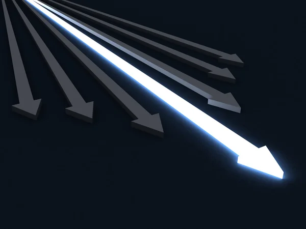 Shiny leader arrow of team group in the dark — Stock Photo, Image