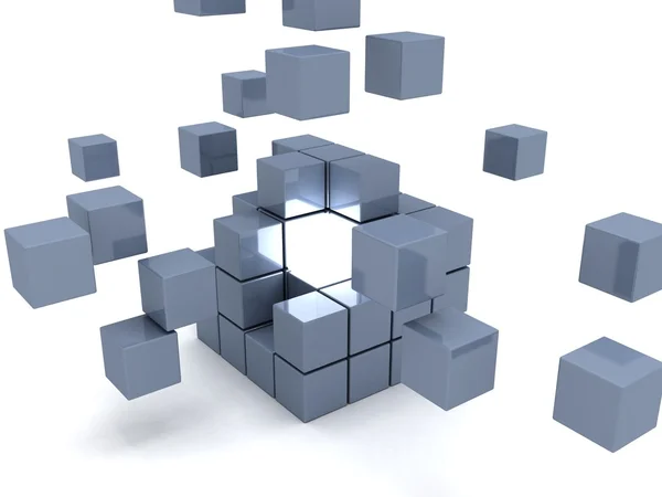 Один светлый куб индивидуальности в центре серой команды — стоковое фото