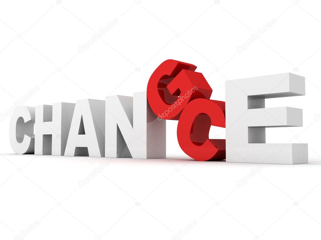 White concept word CHANCE CHANGE with the red letter C and G