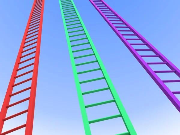 Succes ladders concurrentie naar de heldere blauwe hemel — Stockfoto
