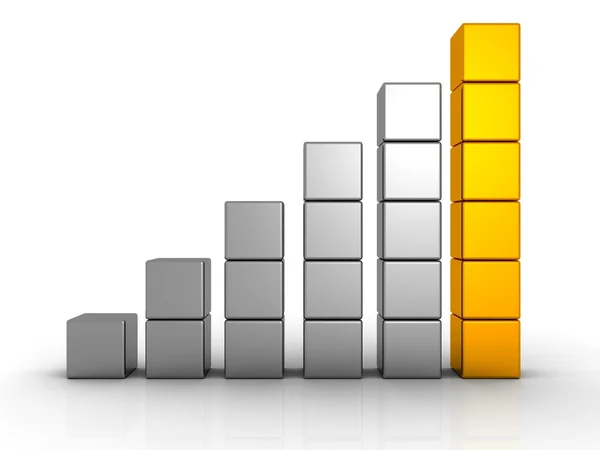 Gráfico de gráfico de negócios de prata com parte superior de ouro — Fotografia de Stock