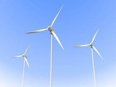 modern beyaz Rüzgar türbinleri veya Rüzgar enerji fabrikaları