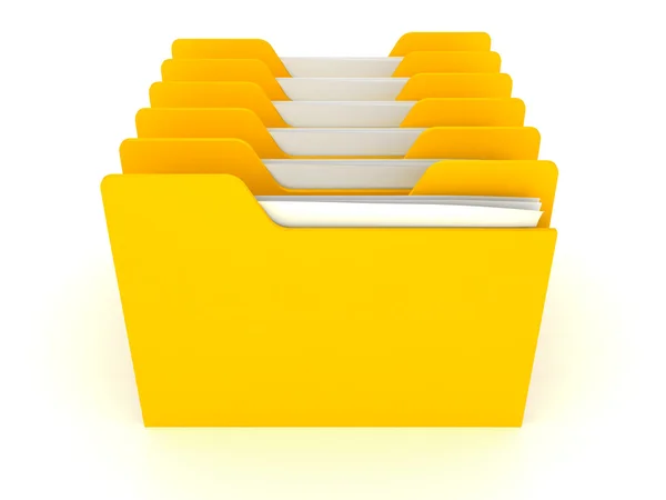 Many yellow office data folders on white background — Stock Photo, Image