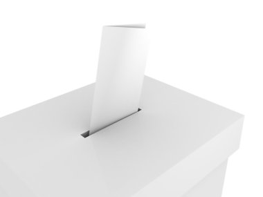 Ballot vote box with bulletin on white clipart