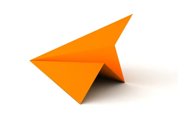 Orangefarbenes Papierflugzeug auf weißem Hintergrund — Stockfoto