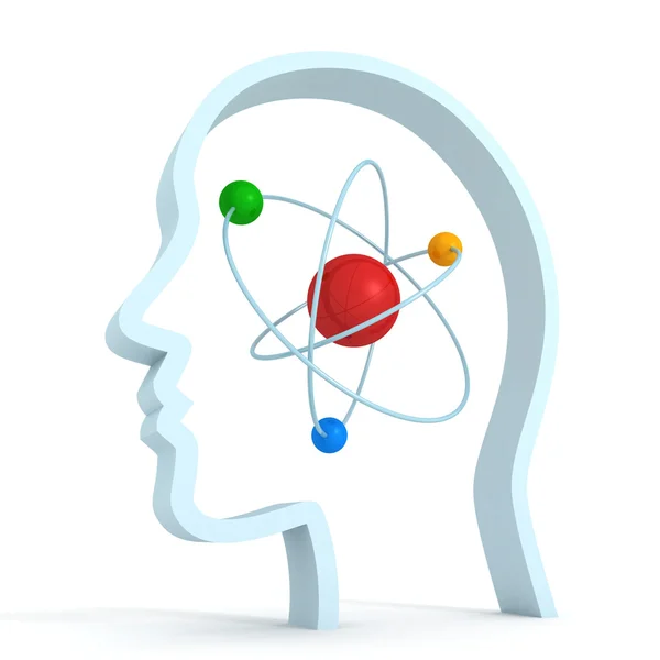 Atom molekül bilim sembolü beyin insan kafası — Stok fotoğraf