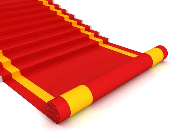Escada tapete vermelho passos para o sucesso no fundo branco — Fotografia de Stock