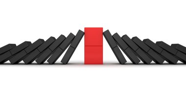 Domino effect concept with red leader and black others clipart