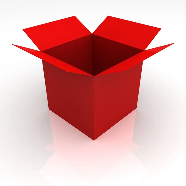 Caja roja abierta en blanco con sombra. concepto de premio y regalo —  Fotos de Stock