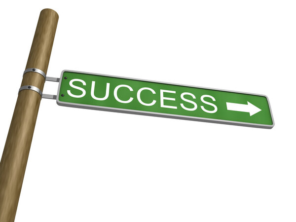Success Green Road Sign With Arrow on white background