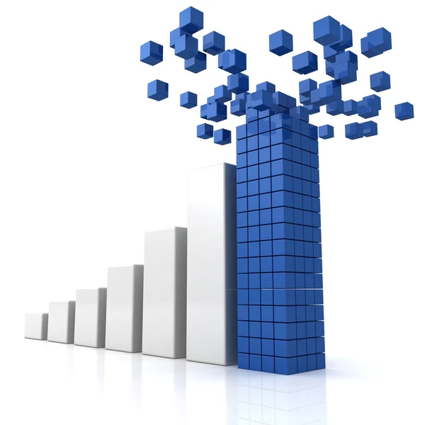 Diagrama de barras de crecimiento con líder azul construcción superior de bloques de construcción —  Fotos de Stock