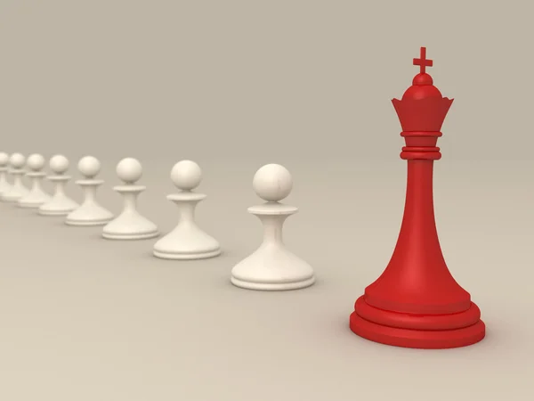 Conceito de liderança com rei de xadrez vermelho e peões brancos — Fotografia de Stock
