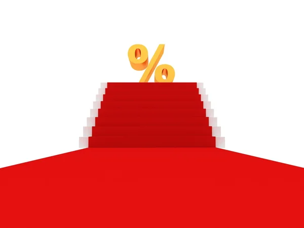 Gouden procentteken op de top van red carpet ladder — Stockfoto
