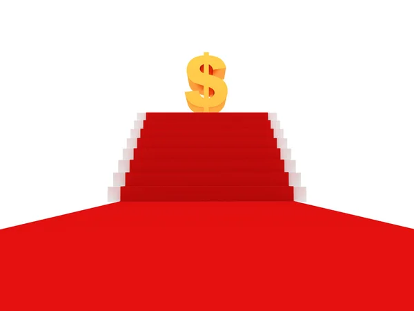 Tapis rouge sur un escalier à signe dollar doré — Photo