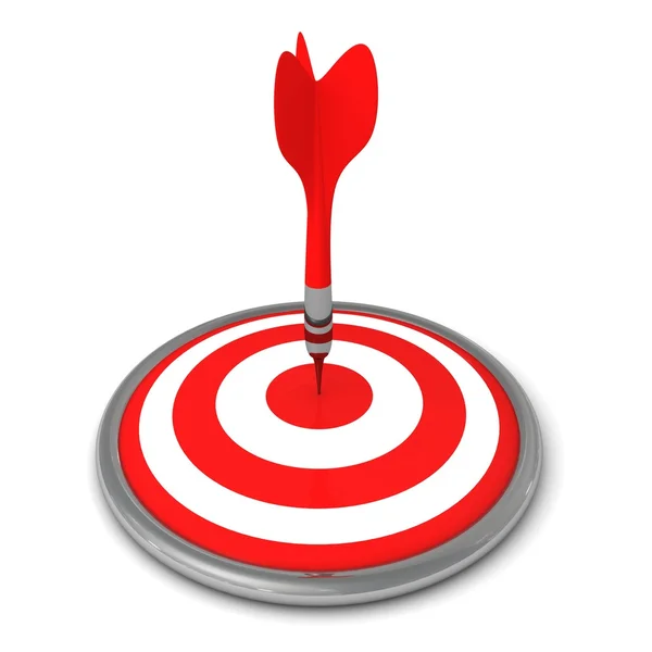 Red Dart Successfully Hitting A Target On White Background — Stock Photo, Image