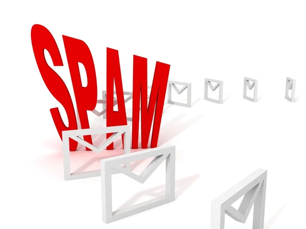 Spam e-mail concept avec rangée d'enveloppes sur blanc — Photo