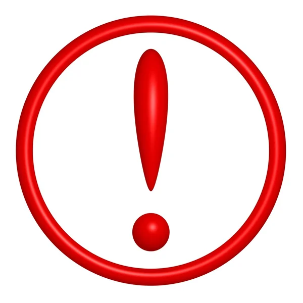 Ícone redondo vermelho do ponto de exclamação no branco — Fotografia de Stock