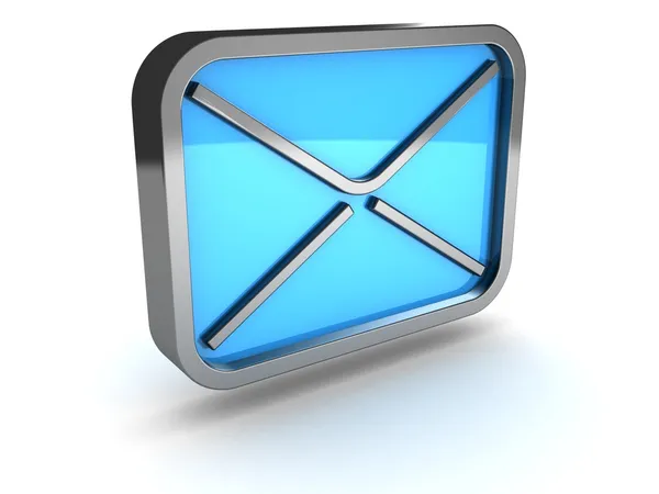 Ícone de envelope brilhante de metal azul no fundo branco — Fotografia de Stock