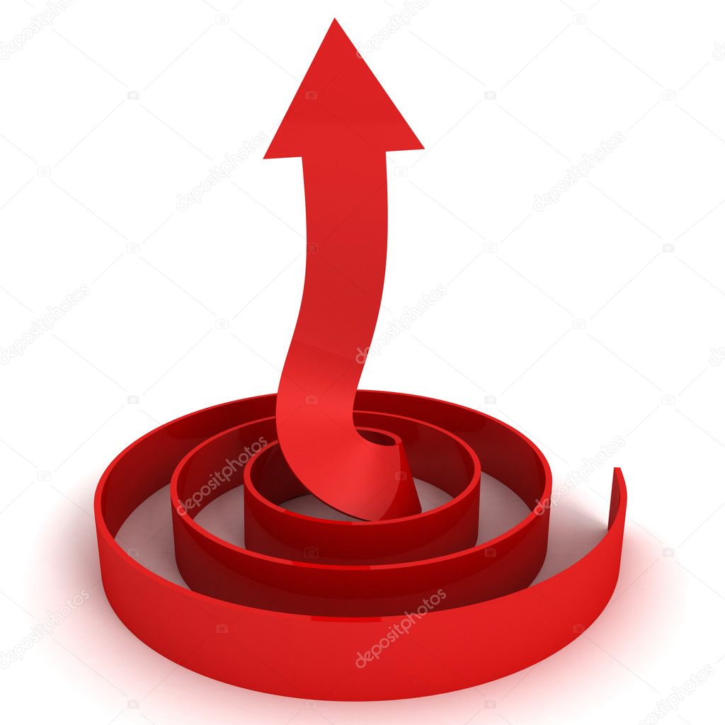 Red abstract success business arrow pointing up in a spiral