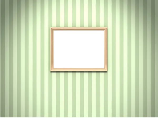 Houten vintage leeg frame op groen gestreepte muur — Stockfoto