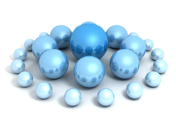 Концепция лидерства с голубыми сферами больших и малых размеров — стоковое фото