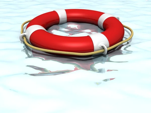 Life ring lifebuoy floating on top of sunny blue water — Stock Photo, Image