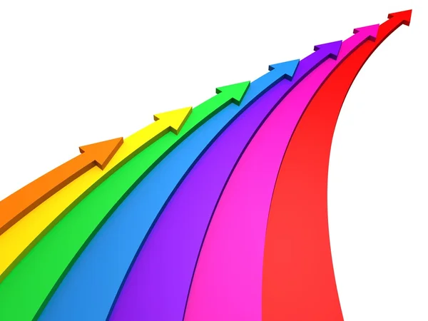 Large growing rainbow colorful arrow of a few small — Stock Photo, Image