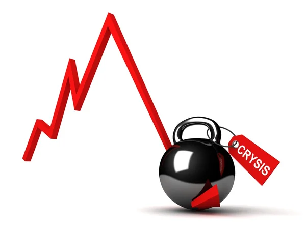 Diagrama gráfico vermelho de crise de negócios com peso preto — Fotografia de Stock
