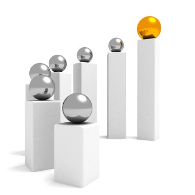 Conceptual diagram of teamwork and leadership with silver and golden balls clipart