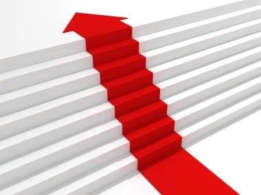 Red arrow steps to the top of success ladder
