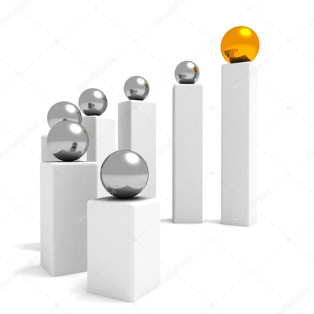 Conceptual diagram of teamwork and leadership with silver and golden balls