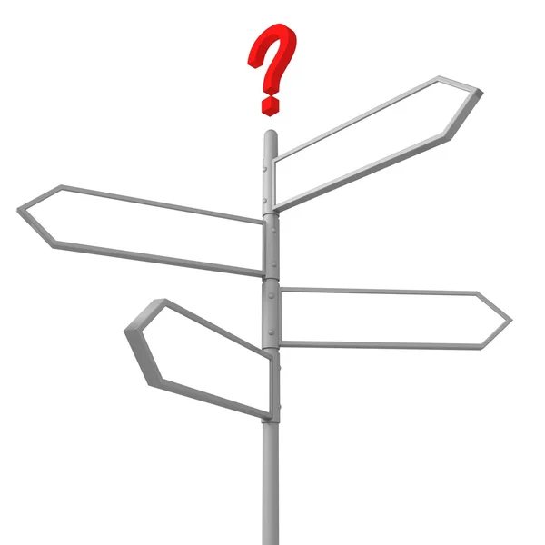 Crossroad question road sign with blank direction arrows — Stock Photo, Image