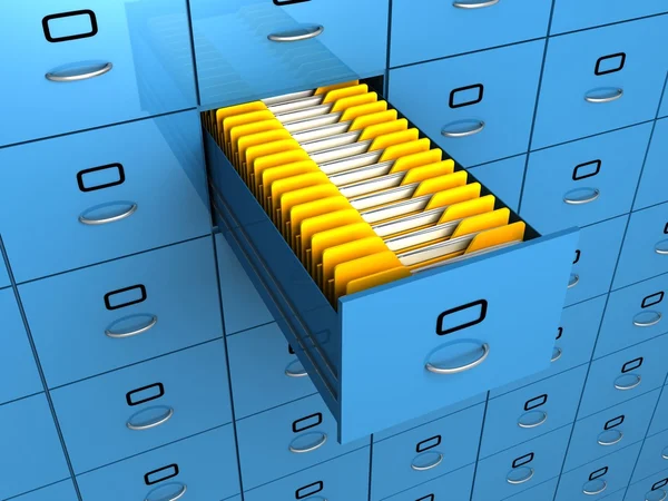 Encontrar pasta na gaveta de arquivo armário azul — Fotografia de Stock