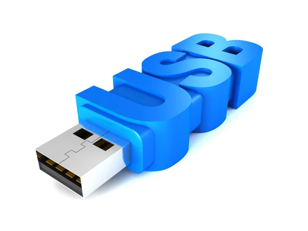 Blue usb flash memory drive with text letters — Stock Photo, Image