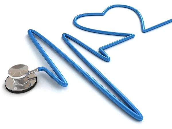 Estetoscópio e uma silhueta do coração e ECG — Fotografia de Stock