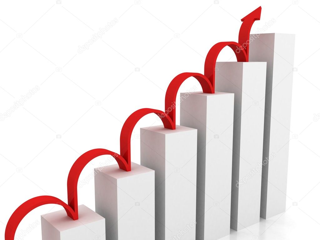 Success business chart with red jumping arrow