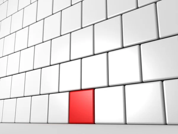 Beyaz duvara bir bireysellik kırmızı blok — Stok fotoğraf