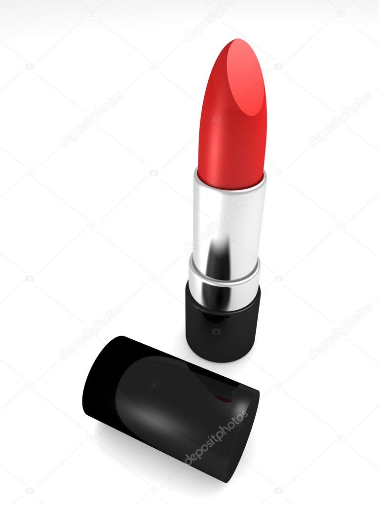 Red lipstick pomade on white background