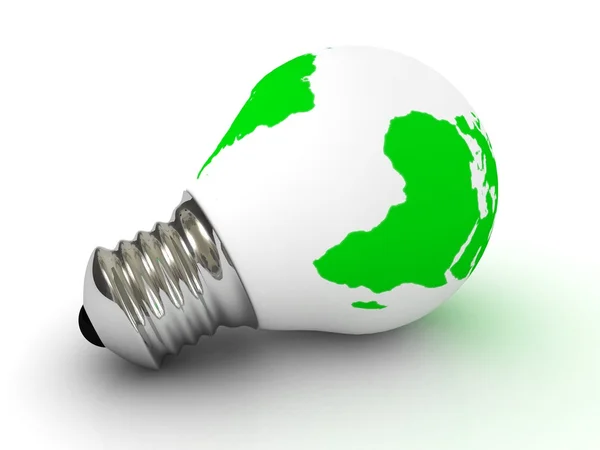 Konzept Ökologie Glühbirne mit grüner Weltkarte — Stockfoto